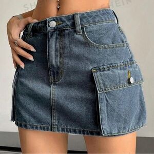 Y2K flap pocket slide denim cargo skirt